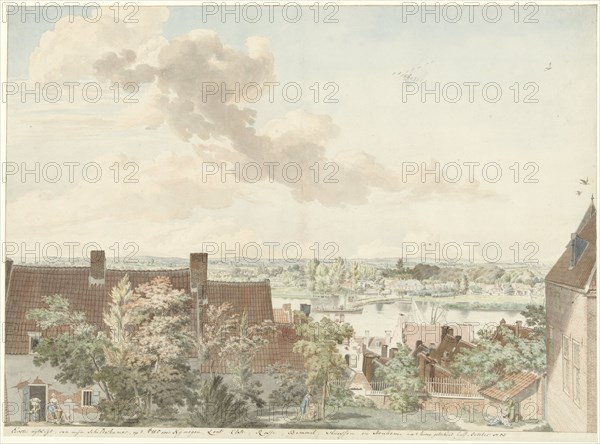 View in Nijmegen with a ferry across the river, 1785. Creator: Hendrick Hoogers.