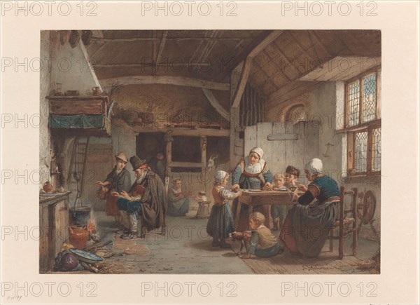 Farmers interior, family in the kitchen, 1834-1892. Creator: Hendrick Jacobus Scholten.