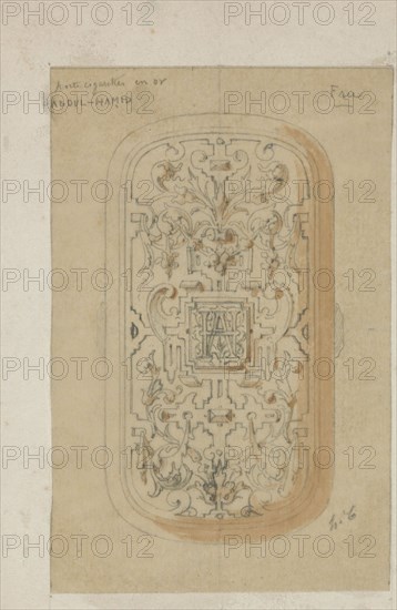 Design for cigarette case with monogram AH, c.1864-c.1894. Creator: Henri Cameré.