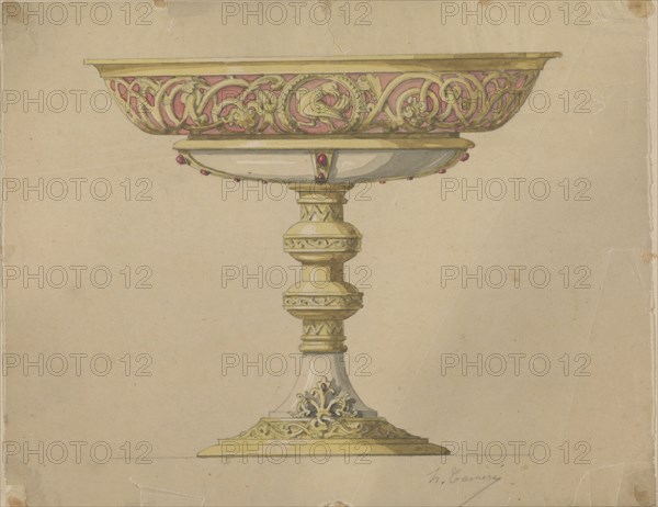 Design for a bowl on a base in Romanesque style, c.1864-c.1894. Creator: Henri Cameré.