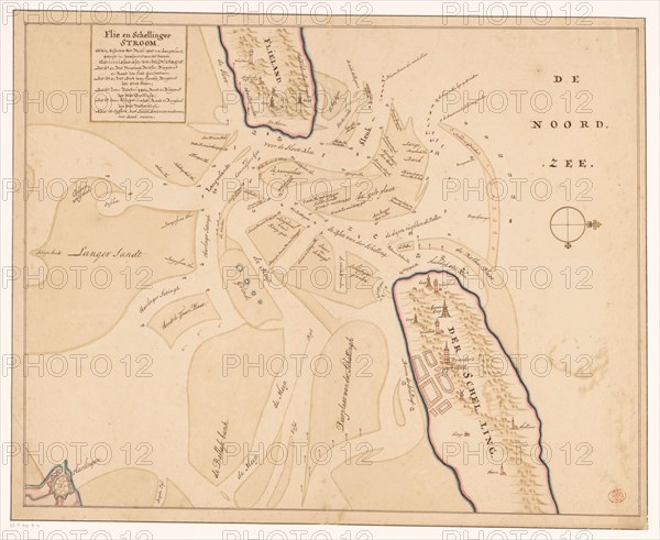 Map of Vlieland, Terschelling and the surrounding sandbanks, 1708 or later.  Creator: Isaak de Graaf.