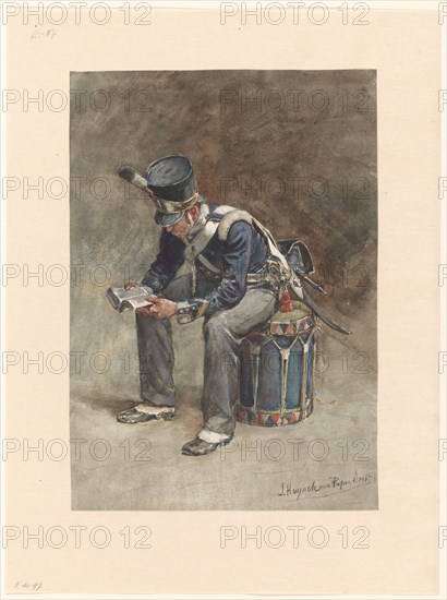 Infantry drummer reading, 1868-1892. Creator: Jan Hoynck van Papendrecht.