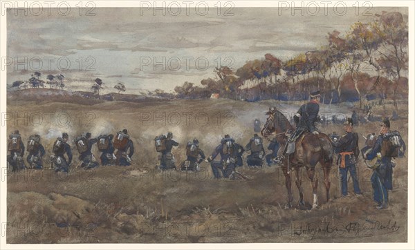 Infantry shooting practice on heathland, 1868-1898. Creator: Jan Hoynck van Papendrecht.