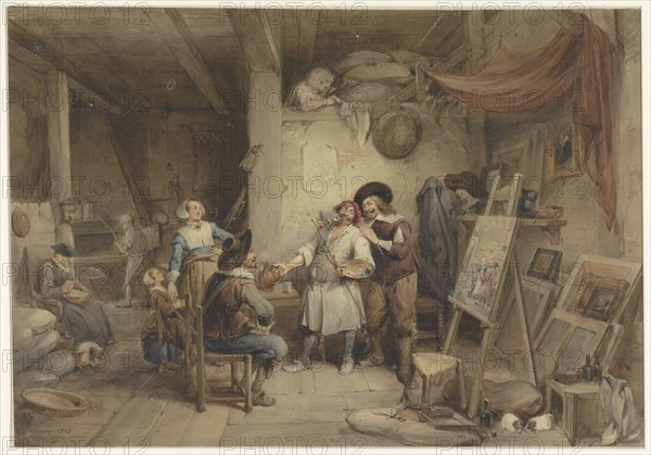 Adriaen Brouwer with his student J. van Craesbeek, 1838. Creator: Jean-Baptiste Madou.