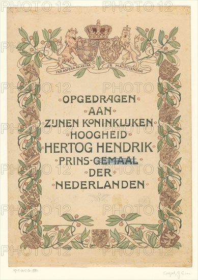 Book cover design for "De Nederlandsche Handel en Nijverheid in woord en beeld", c1901.  Creator: Johann Georg van Caspel.