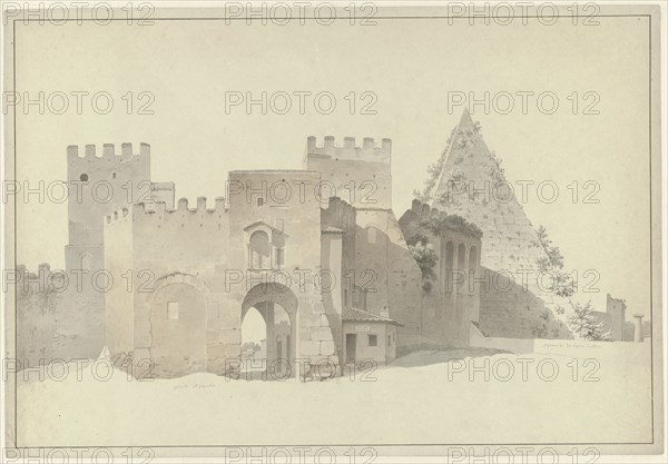 The Porta San Paolo and the Pyramid of Cestius in Rome, c.1809-c.1812. Creator: Josephus Augustus Knip.