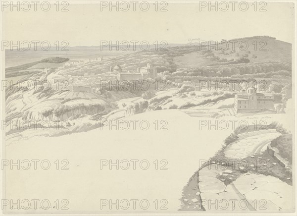 View of Ariccia from Genzano, c.1810. Creator: Josephus Augustus Knip.