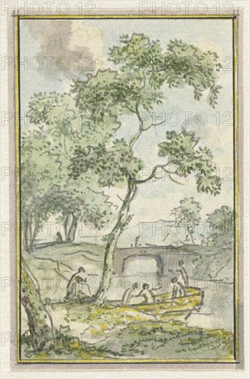 Landscape with a boat, 1752-1819. Creators: Juriaan Andriessen, Isaac de Moucheron.
