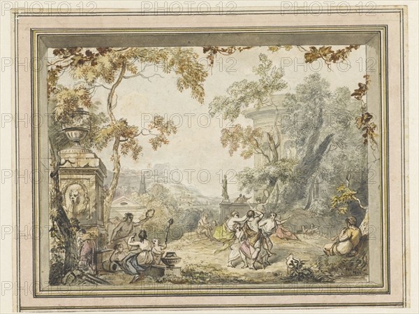 Design for a room painting: idyllic-arcadian landscape with classic buildings, 1752-1819. Creator: Juriaan Andriessen.