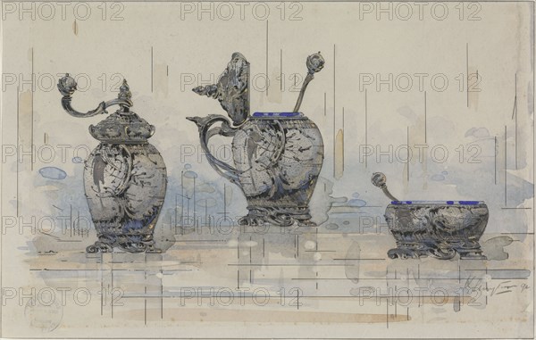 Design for a pepper mill, a mustard pot and a salt cellar, 1892. Creator: Theodorus Karel Lodewijk Sluyterman.