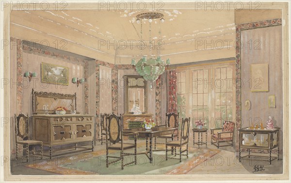 Dining room with matte seats, c.1925. Creator: Monogrammist HK.