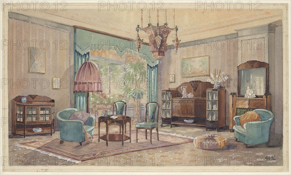 Sitting room with palm, c.1925. Creator: Monogrammist HK.