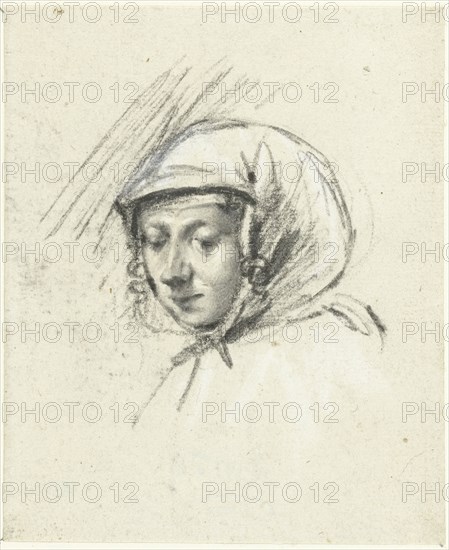 Head of a woman with a headscarf, to the left, c.1660. Creator: Moses ter Borch.