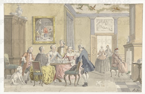 Interior with company drinking tea, 1723-1760.  Creator: Nicolaas Aartman.