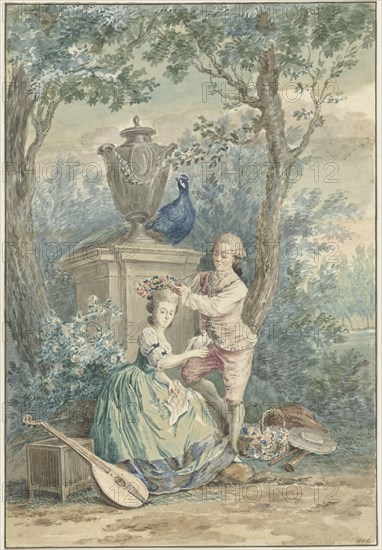 Elegant pair in a park, 1750-1808. Creator: Nicolaas Muys.