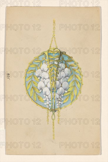 Design for a pendant with flower branches of the White Wisteria, enamelled gold, c.1905. Creator: Paul Louchet.