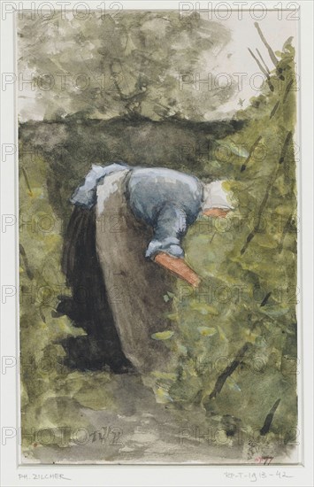 Woman in the vegetable garden, 1877. Creator: Philip Zilcken.