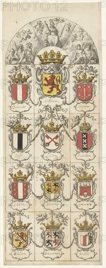 Design for stained glass window 9 donated by the cities of Holland, 1665-1667. Creator: Pieter Jansz.