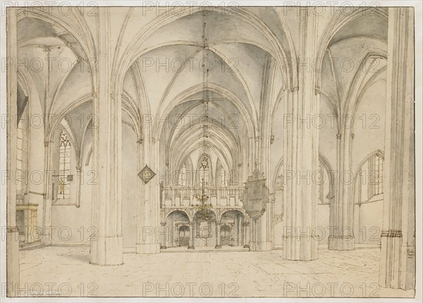 View of the Nave and Choir of the Sint-Cunerakerk, Rhenen, Looking East, 1644. Creator: Pieter Jansz Saenredam.