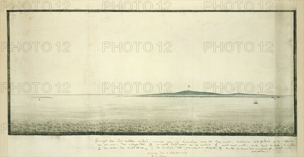 View of Robben Island from a distance of one hour south south-east from the shore, 1777. Creators: Robert Jacob Gordon, Johannes Schumacher.