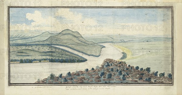 The confluence of the Caledon and Orange Rivers, seen from the south-west, 1777. Creators: Robert Jacob Gordon, Johannes Schumacher.