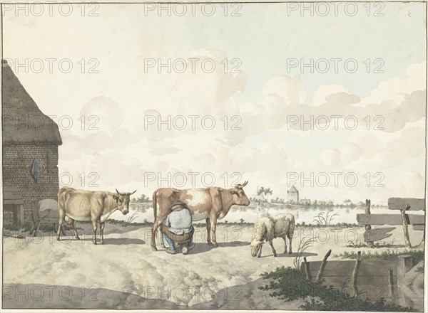 Milking farmer, 1700-1800. Creator: W. Barthautz.