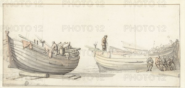 Study of two fishing boats with figures, 1652. Creator: Willem van de Velde the Younger.