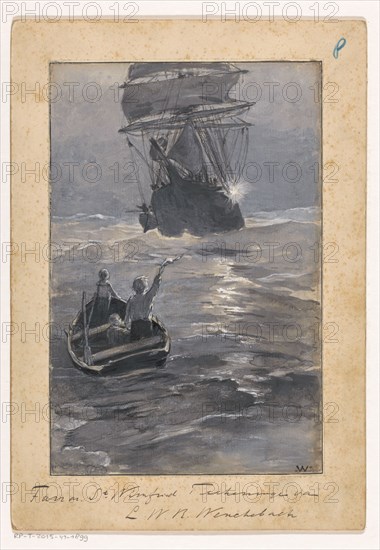 Boys signal to a ship from a sinking rowing boat, in or before 1894. Creator: Willem Wenckebach.