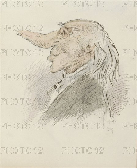 Caricatural head of an old man with a long nose, c.1854-c.1887. Creator: Alexander Ver Huell.