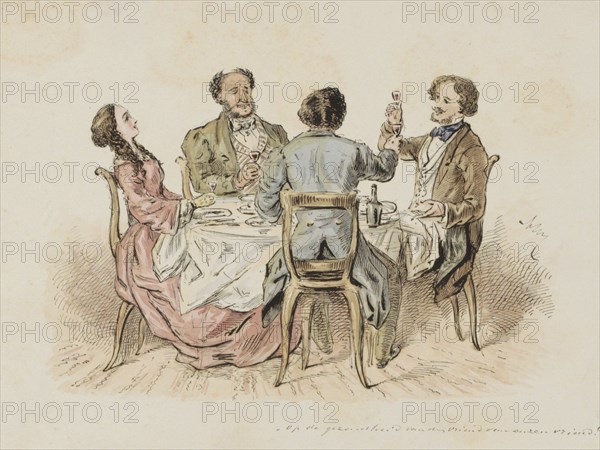 Four figures make a toast, c.1854-c.1887.  Creator: Alexander Ver Huell.