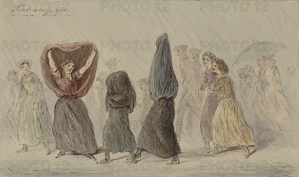 Factory girls in a rain shower, c.1854-c.1887. Creator: Alexander Ver Huell.