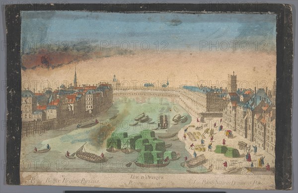 View of the built-up Pont Notre-Dame over the Seine River in Paris, 1700-1799. Creator: Anon.