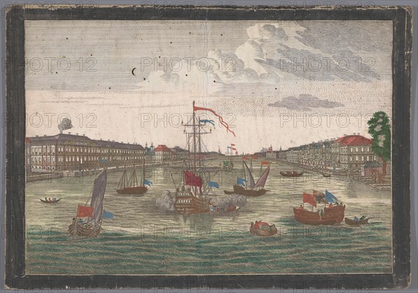 View of the Neva River in St Petersburg seen from the west side, 1700-1799. Creator: Anon.