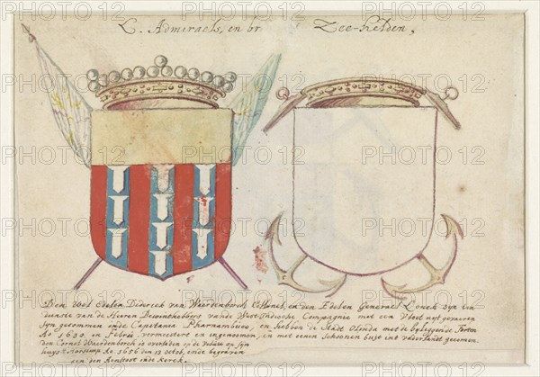 Coat of arms of Diderick van Waerdenborch and an empty coat of arms, 1656-1699. Creator: Anon.