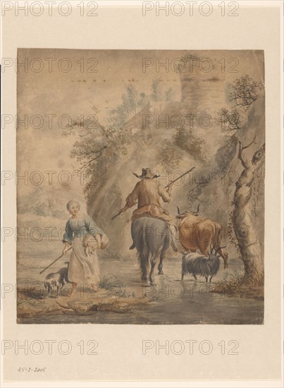 River landscape with a rider, wife and cattle, 1631-1733. Creator: Anon.