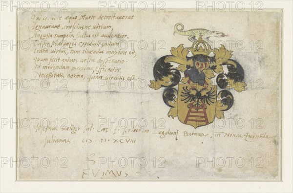 Coat of arms of Josephus Justus Scaliger, 1598. Creator: Anon.