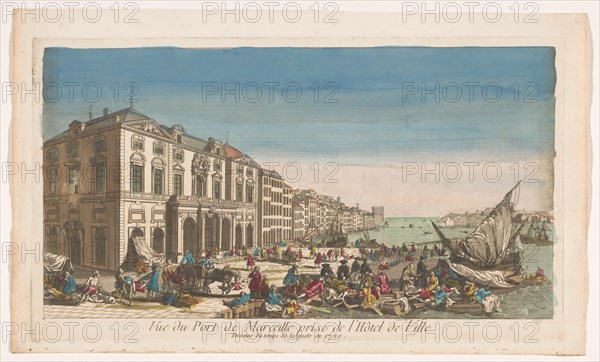 View of the town hall and the harbor in Marseille with victims struck by the plague..., 1720-1799. Creator: Anon.