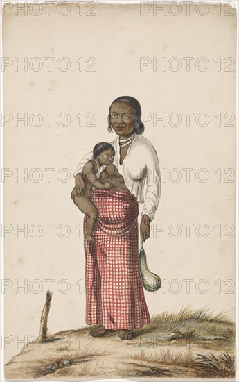 Malay woman with infant and eggplant, c.1675-c.1725. Creator: Anon.