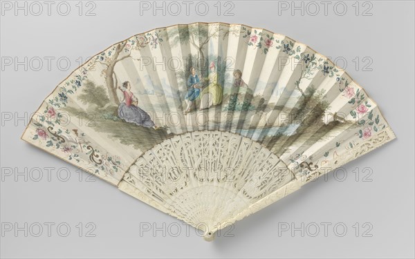 Folding fan with people in a landscape, c.1750-c.1775. Creator: Anon.