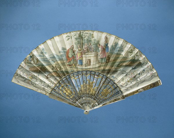 Folding fan with Eliezer and Rebecca at the well, c.1775.  Creator: Anon.