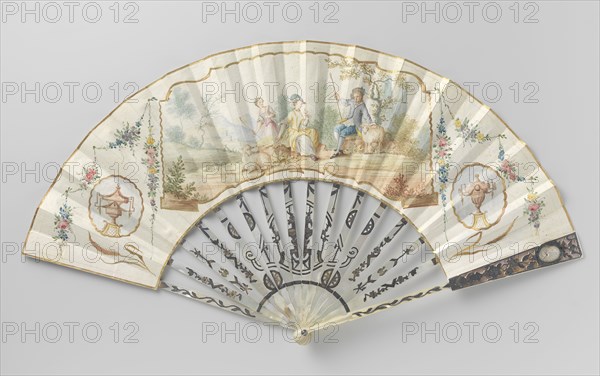 Folding fan with pastoral scene, c.1780-c.1790. Creator: Anon.
