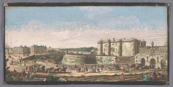 View of the Bastille and Porte Saint-Antoine in Paris, 1700-1799. Creators: Anon, Jacques Rigaud.