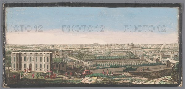 View of the city of Paris seen from the observatory, 1700-1799. Creators: Anon, Jacques Rigaud.