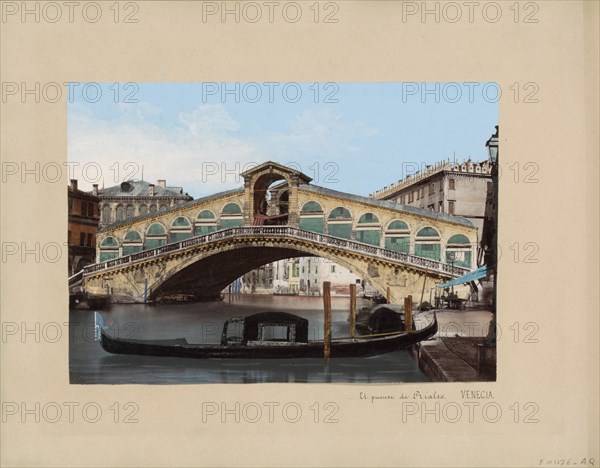 Rialto in Venice, in the foreground a gondola, 1850-1876. Creator: Anon.