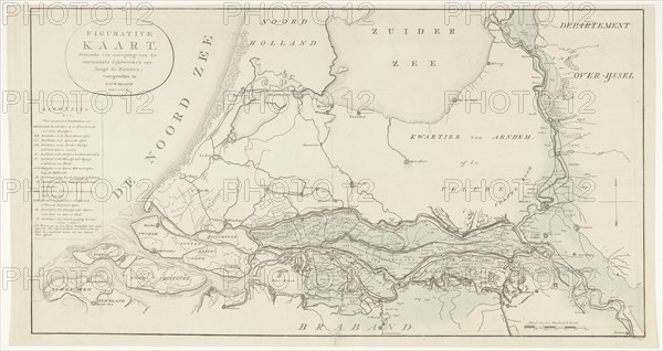 Figurative map, giving an indication of the main dike breaches, etc.: along the Rivers, 1809.  Creator: Antoni Zürcher.