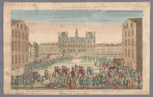 View of the Town Hall in Paris with a procession proclaiming peace, 1700-1799. Creator: Anon.