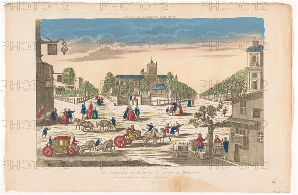 View of streets and a square with a church in the vicinity of the city of Leiden, 1700-1799. Creator: Anon.