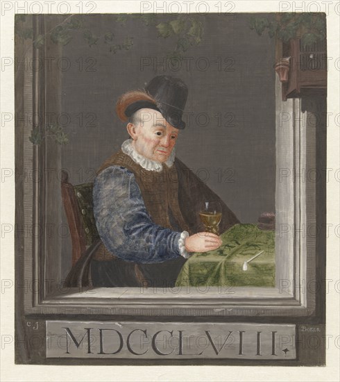 Sitting man with a glass in his hand, 1758. Creator: C.J. Boers.