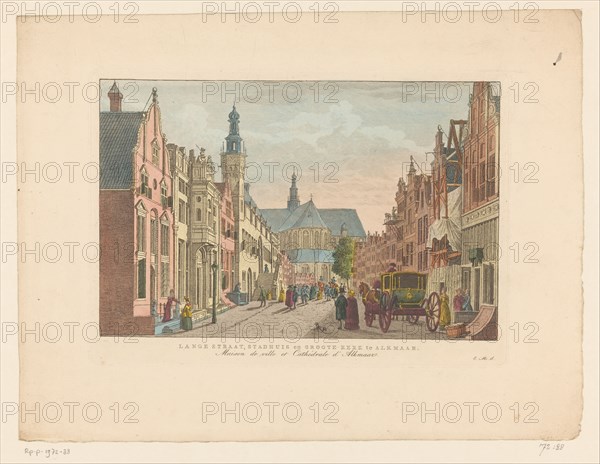 View of the Langestraat, the town hall and the Grote Kerk in Alkmaar, 1824-1825. Creator: Carel Frederik Bendorp.