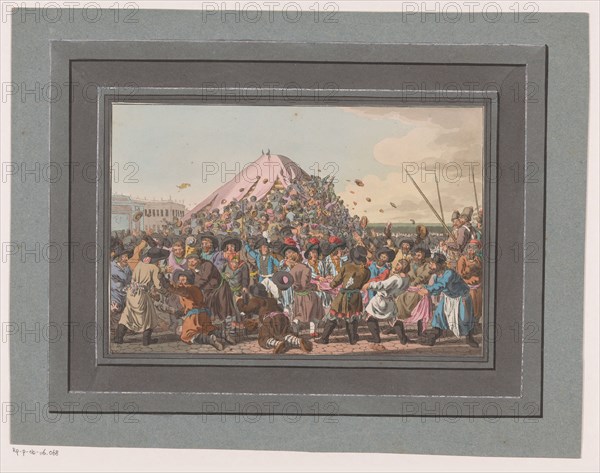 Crowd on a square fighting for food and clothing, 1805. Creator: Christian Gottfried Heinrich Geissler.